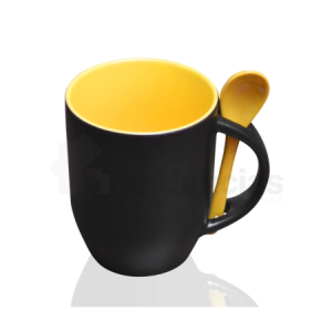 Mug Mágico Negro Color Interno Con Cuchara Sublimado